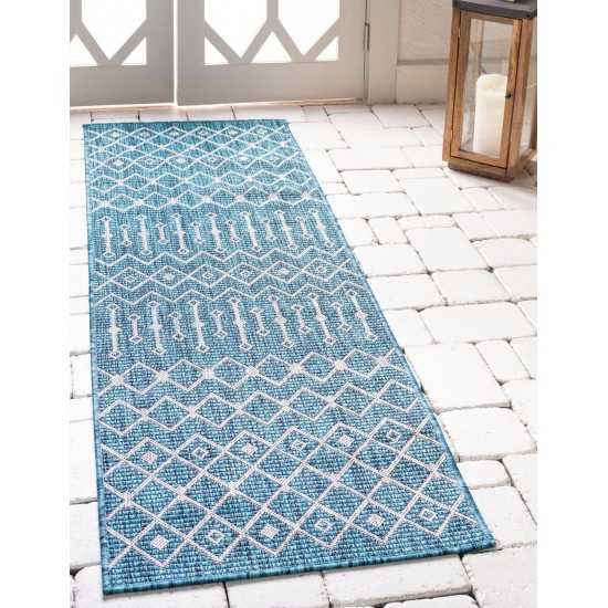 Rug Unique Loom Outdoor Trellis Teal Runner 2' 0 x 8' 0