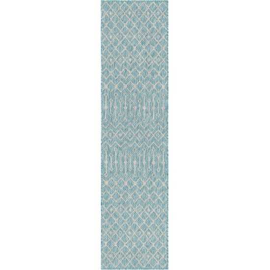 Rug Unique Loom Outdoor Trellis Aqua Blue Runner 2' 0 x 8' 0