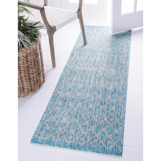 Rug Unique Loom Outdoor Trellis Aqua Blue Runner 2' 0 x 8' 0