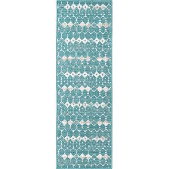 Rug Unique Loom Outdoor Trellis Teal Runner 2' 0 x 6' 0