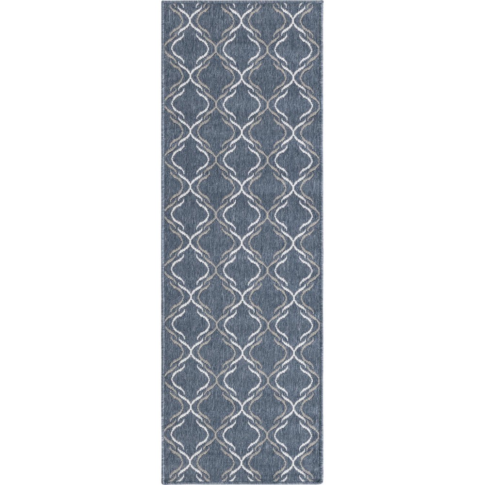 Rug Unique Loom Outdoor Trellis Navy Blue Runner 2' 0 x 6' 0