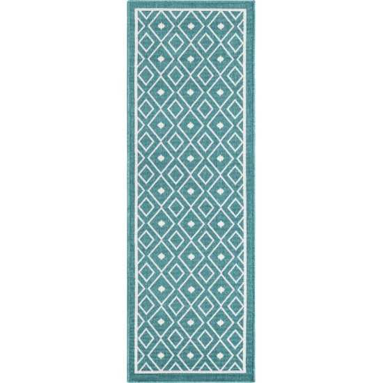 Rug Unique Loom Outdoor Trellis Teal Runner 2' 0 x 6' 0