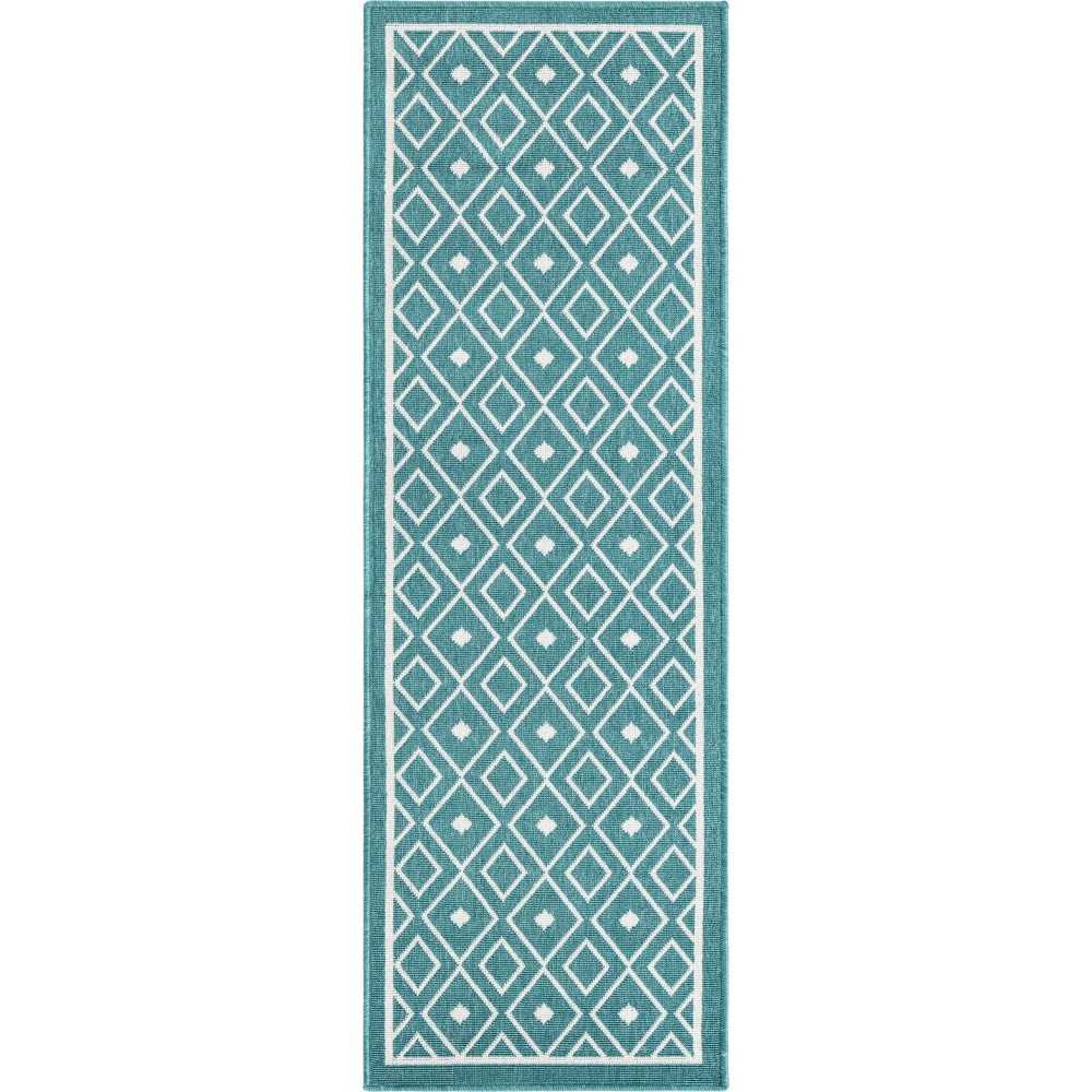 Rug Unique Loom Outdoor Trellis Teal Runner 2' 0 x 6' 0