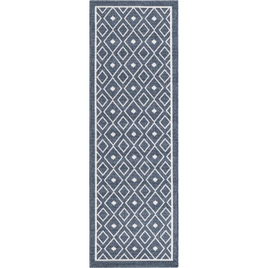 Rug Unique Loom Outdoor Trellis Navy Blue Runner 2' 0 x 6' 0