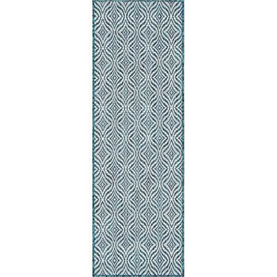 Rug Unique Loom Outdoor Trellis Teal Runner 2' 0 x 6' 0