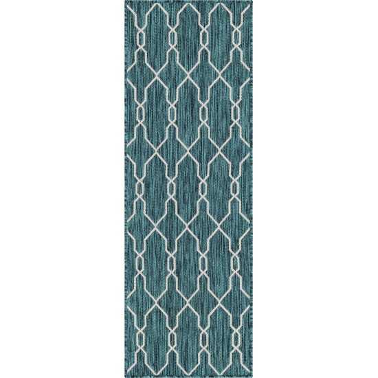 Rug Unique Loom Outdoor Trellis Teal Runner 2' 0 x 6' 0