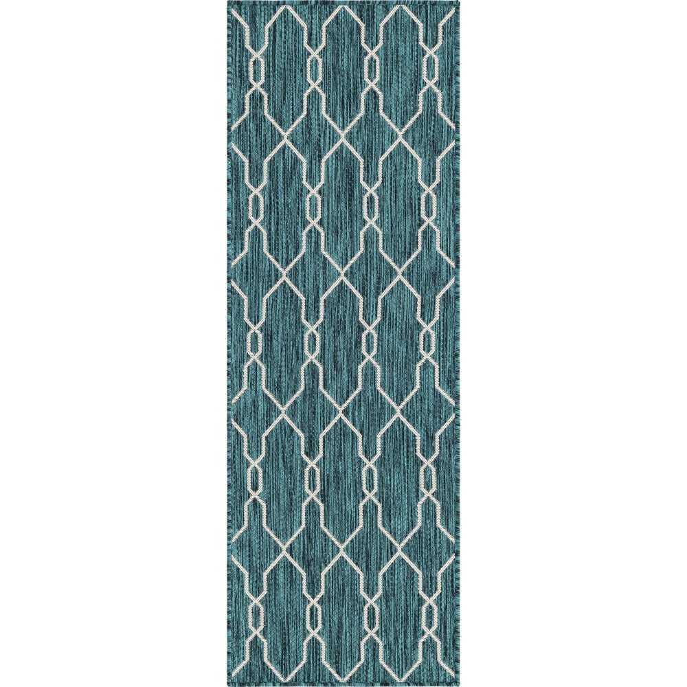 Rug Unique Loom Outdoor Trellis Teal Runner 2' 0 x 6' 0