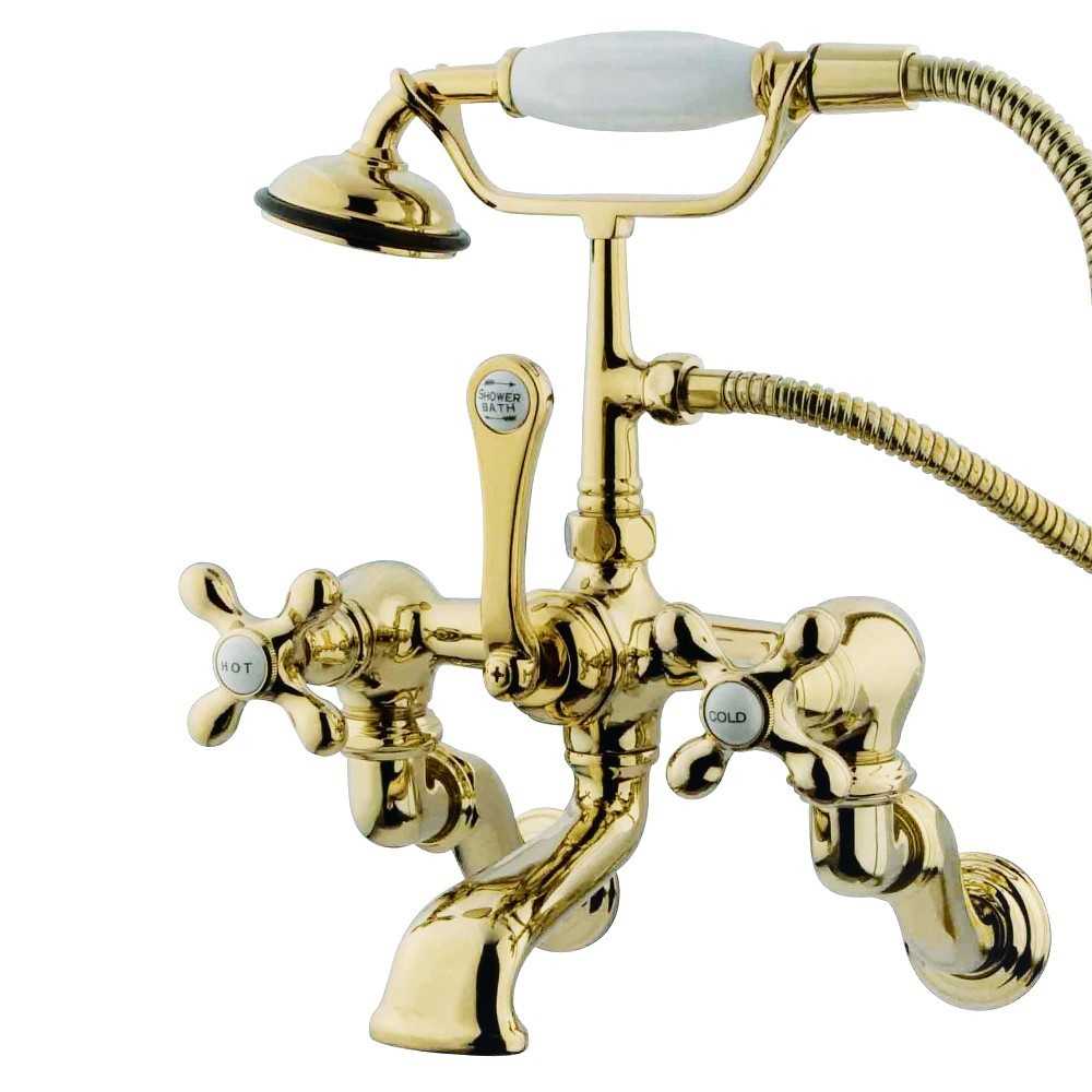 Kingston Brass Vintage Wall Mount Clawfoot Tub Faucet with Hand Shower, Polished Brass Kingston Brass Vintage Wall Mount Clawfoot Tub Faucet with Hand Shower, Polished Brass