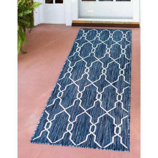 Rug Unique Loom Outdoor Trellis Navy Blue Runner 2' 0 x 6' 0