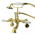 Kingston Brass Vintage Wall Mount Clawfoot Tub Faucet with Hand Shower, Polished Brass