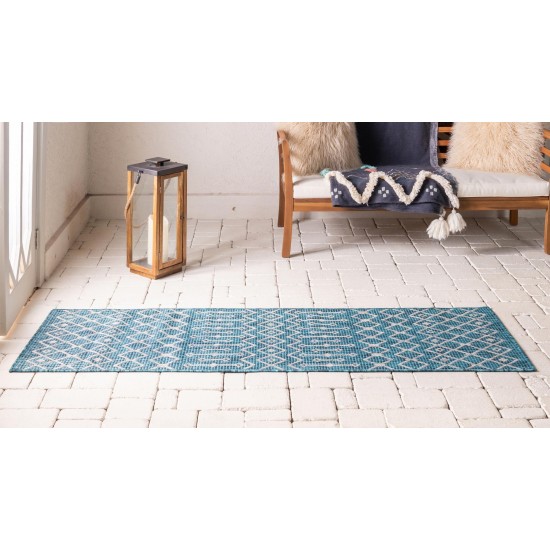 Rug Unique Loom Outdoor Trellis Teal Runner 2' 0 x 6' 0