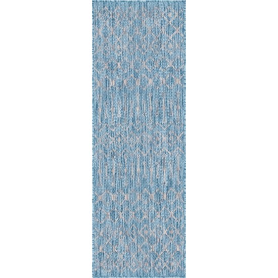 Rug Unique Loom Outdoor Trellis Aqua Blue Runner 2' 0 x 6' 0