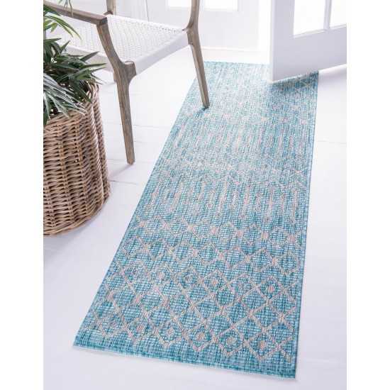 Rug Unique Loom Outdoor Trellis Aqua Blue Runner 2' 0 x 6' 0