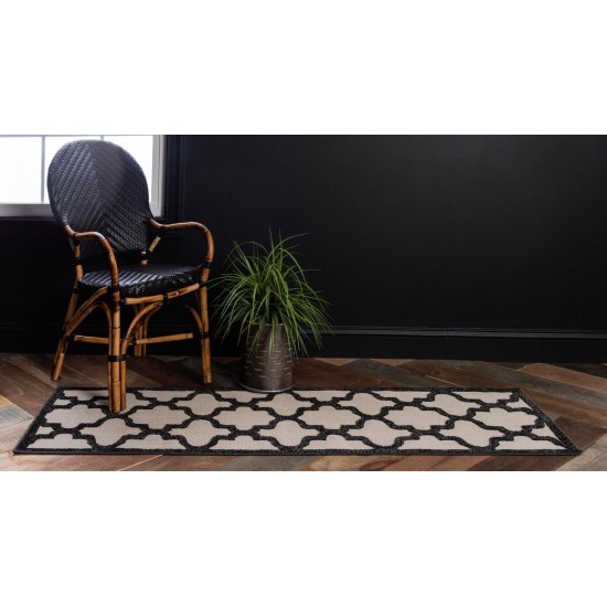 Rug Unique Loom Outdoor Trellis Black Runner 2' 0 x 6' 0