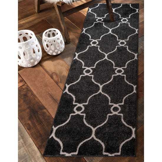 Rug Unique Loom Outdoor Trellis Black Runner 2' 0 x 6' 0