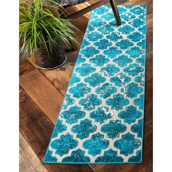 Rug Unique Loom Outdoor Trellis Turquoise Runner 2' 0 x 6' 0