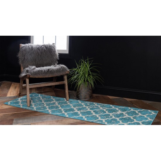 Rug Unique Loom Outdoor Trellis Turquoise Runner 2' 0 x 6' 0