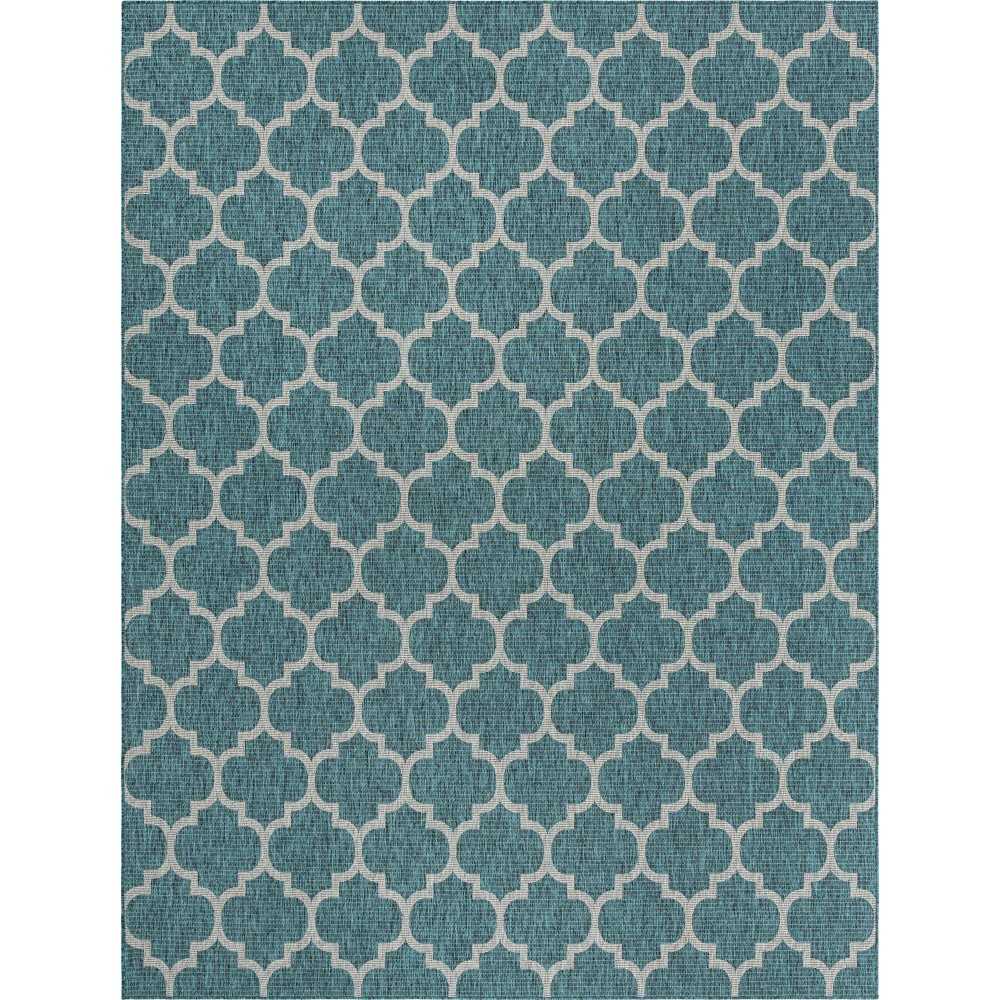 Rug Unique Loom Outdoor Trellis Teal Rectangular 10' 0 x 13' 0