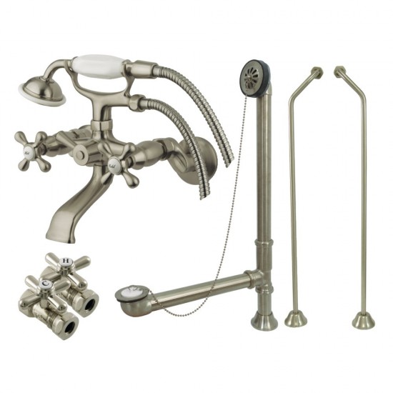 Kingston Brass Vintage Wall Mount Clawfoot Faucet Package, Brushed Nickel