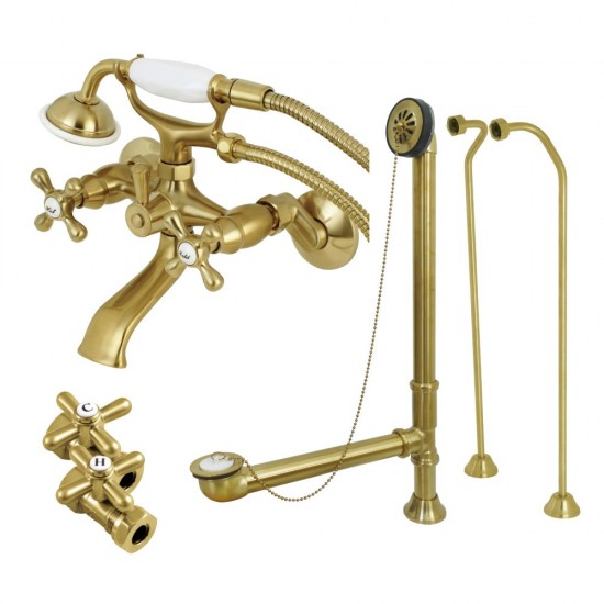 Kingston Brass Vintage Wall Mount Clawfoot Faucet Package, Brushed Brass