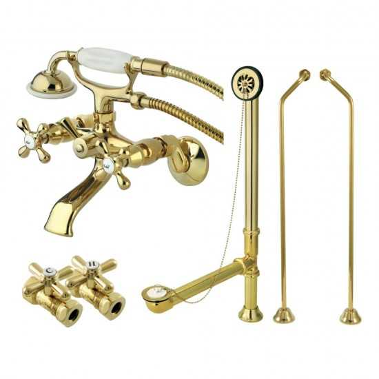 Kingston Brass Vintage Wall Mount Clawfoot Faucet Package, Polished Brass