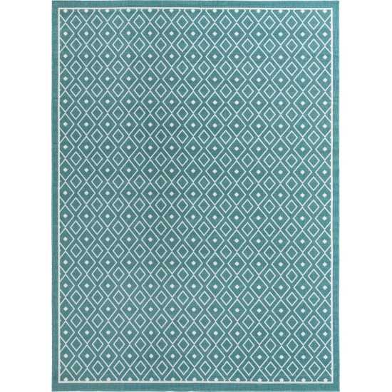 Rug Unique Loom Outdoor Trellis Teal Rectangular 9' 0 x 12' 0