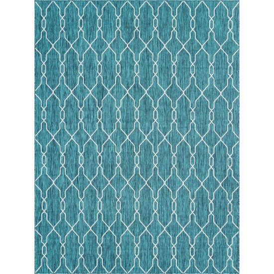 Rug Unique Loom Outdoor Trellis Teal Rectangular 9' 0 x 12' 0