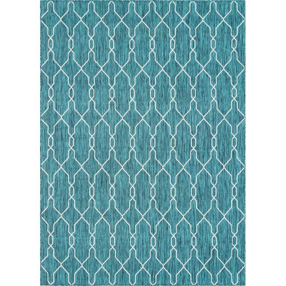 Rug Unique Loom Outdoor Trellis Teal Rectangular 8' 0 x 11' 4