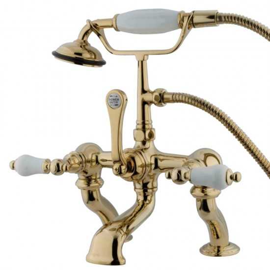 Kingston Brass Vintage 7-Inch Deck Mount Tub Faucet with Hand Shower, Polished Brass