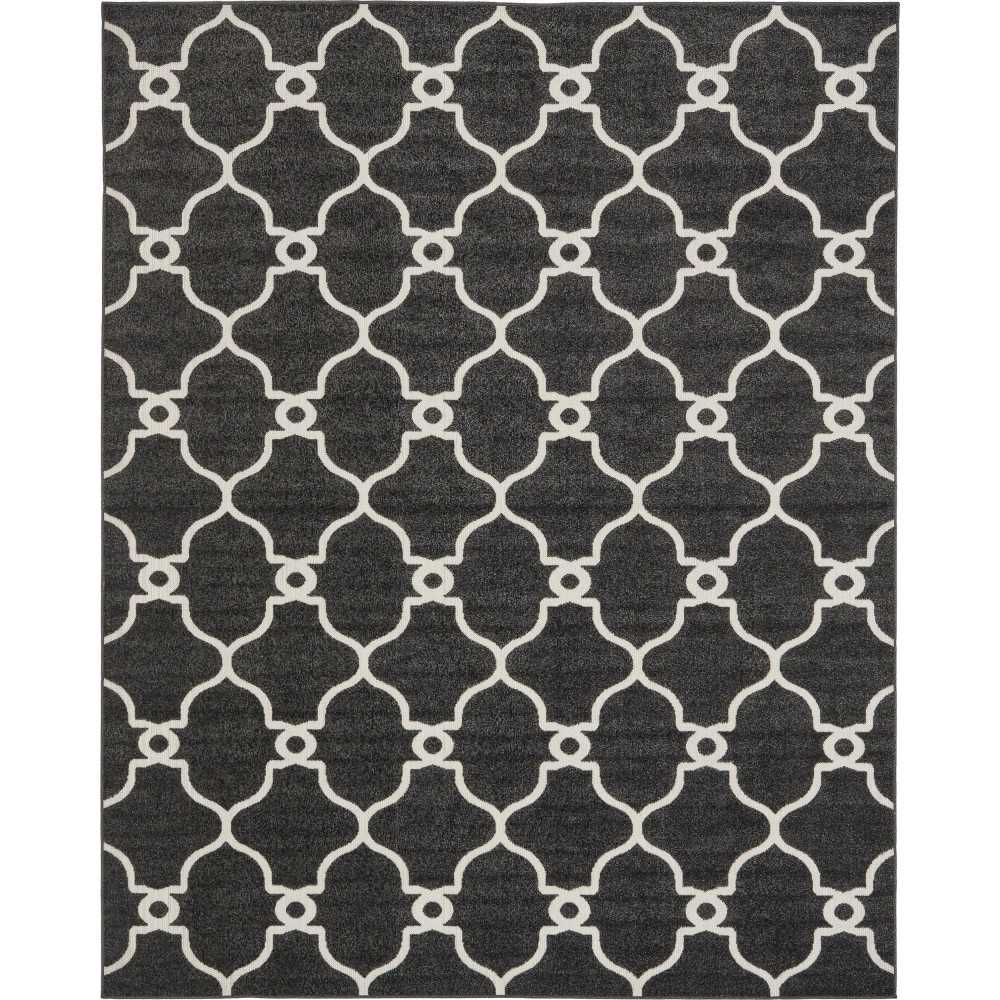 Rug Unique Loom Outdoor Trellis Black Rectangular 8' 0 x 10' 0