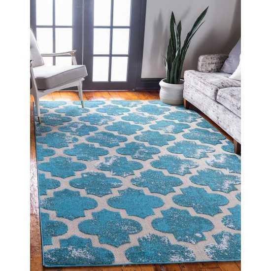 Rug Unique Loom Outdoor Trellis Turquoise Rectangular 8' 0 x 10' 0