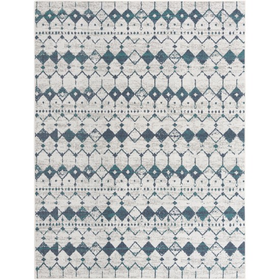 Rug Unique Loom Outdoor Trellis Ivory/Blue Rectangular 7' 10 x 10' 0