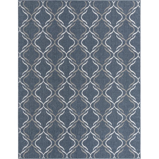 Rug Unique Loom Outdoor Trellis Navy Blue Rectangular 7' 10 x 10' 0