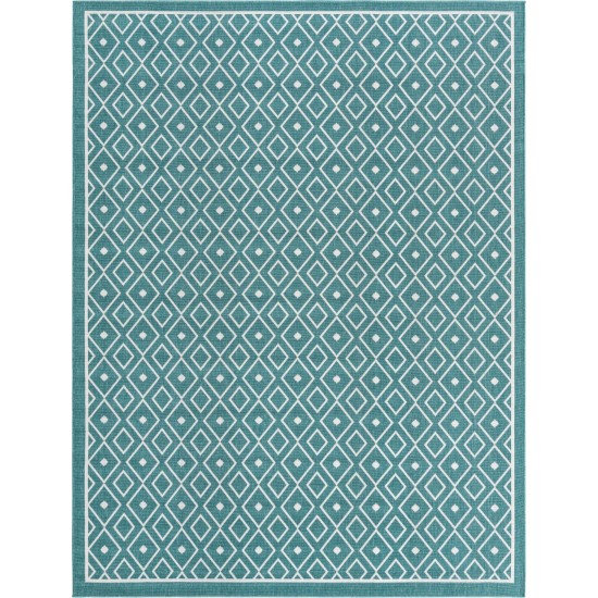 Rug Unique Loom Outdoor Trellis Teal Rectangular 7' 10 x 10' 0