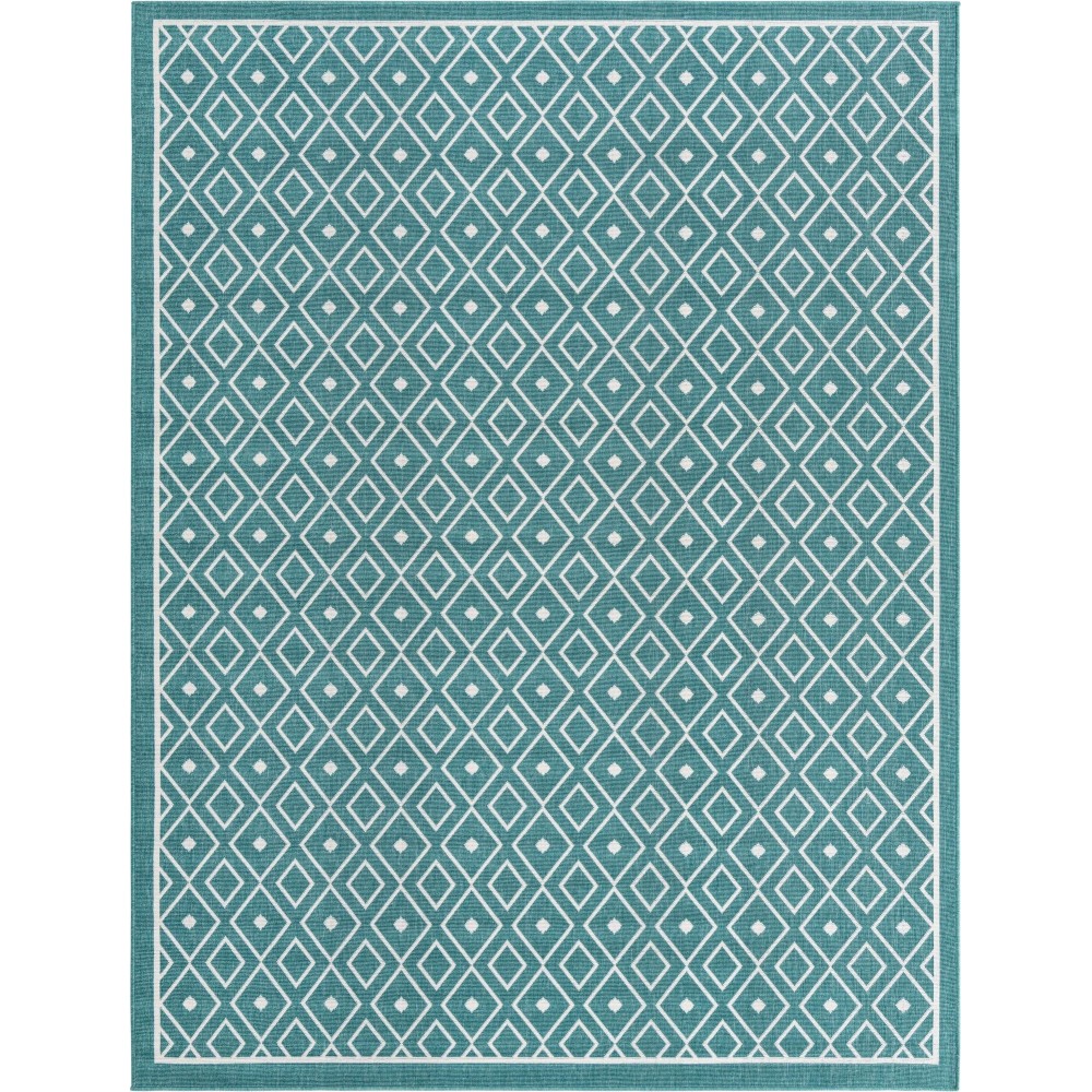 Rug Unique Loom Outdoor Trellis Teal Rectangular 7' 10 x 10' 0