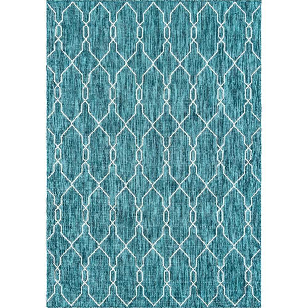 Rug Unique Loom Outdoor Trellis Teal Rectangular 7' 0 x 10' 0