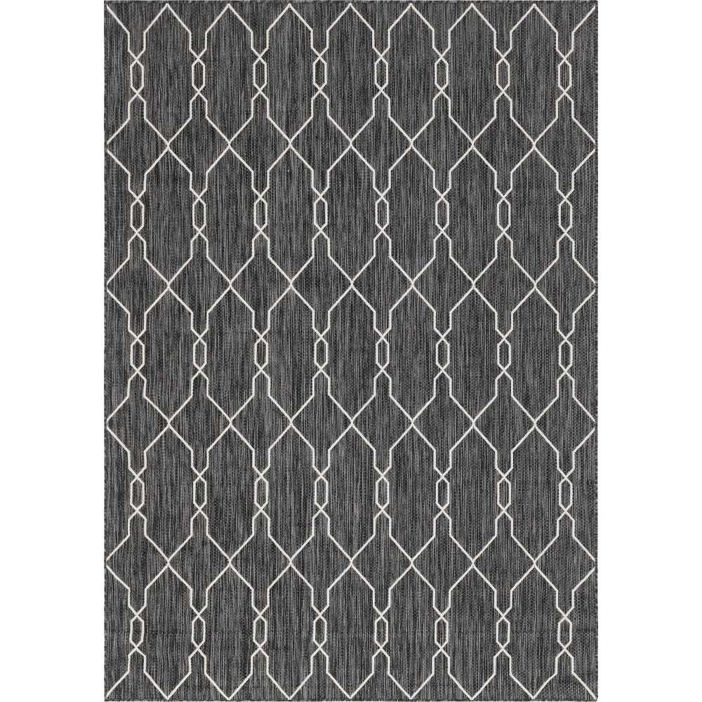 Rug Unique Loom Outdoor Trellis Charcoal Rectangular 7' 0 x 10' 0