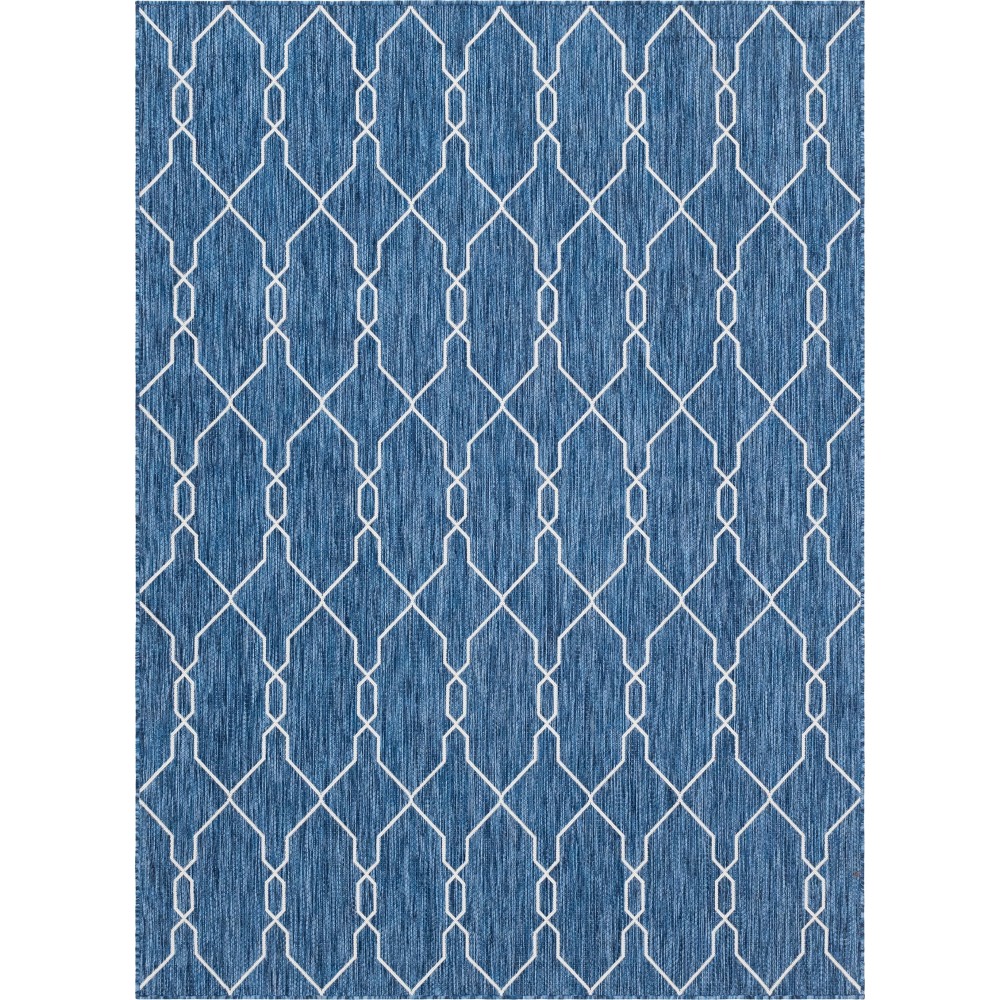 Rug Unique Loom Outdoor Trellis Navy Blue Rectangular 7' 0 x 10' 0