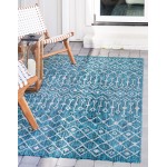 Rug Unique Loom Outdoor Trellis Teal Rectangular 7' 0 x 10' 0