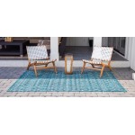 Rug Unique Loom Outdoor Trellis Teal Rectangular 7' 0 x 10' 0
