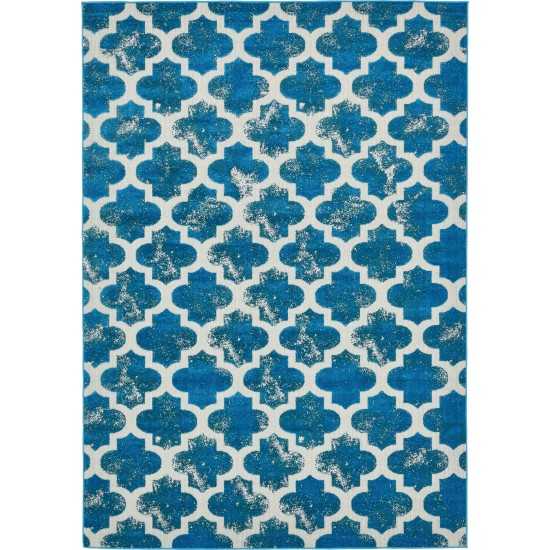 Rug Unique Loom Outdoor Trellis Turquoise Rectangular 7' 0 x 10' 0