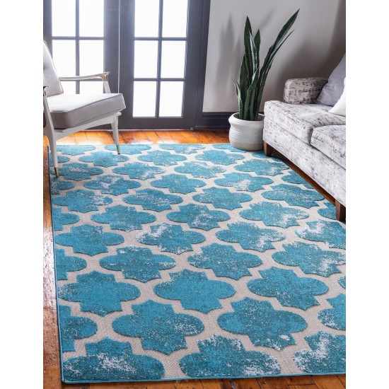 Rug Unique Loom Outdoor Trellis Turquoise Rectangular 7' 0 x 10' 0