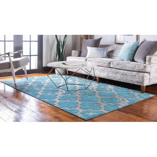 Rug Unique Loom Outdoor Trellis Turquoise Rectangular 7' 0 x 10' 0