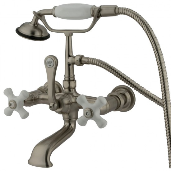 Kingston Brass Vintage 7-Inch Wall Mount Tub Faucet with Hand Shower, Brushed Nickel