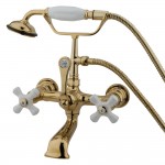 Kingston Brass Vintage 7-Inch Wall Mount Tub Faucet with Hand Shower, Polished Brass