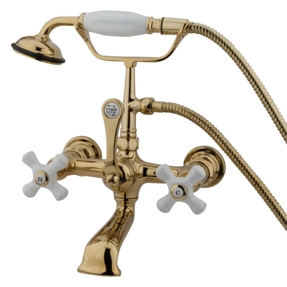 Kingston Brass Vintage 7-Inch Wall Mount Tub Faucet with Hand Shower, Polished Brass Kingston Brass Vintage 7-Inch Wall Mount Tub Faucet with Hand Shower, Polished Brass
