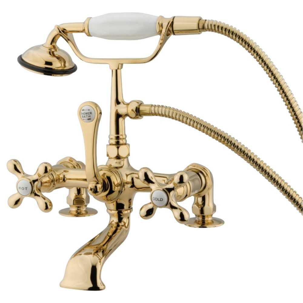 Kingston Brass Vintage 7-Inch Deck Mount Clawfoot Tub Faucet with Hand Shower, Polished Brass