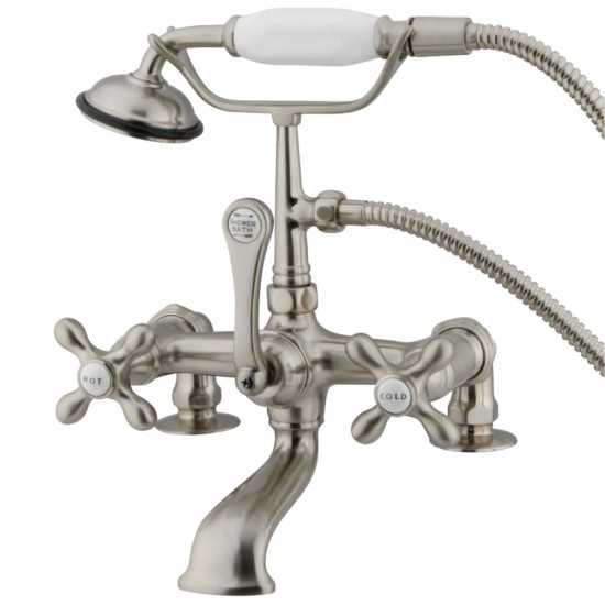 Kingston Brass Vintage 7-Inch Deck Mount Clawfoot Tub Faucet with Hand Shower, Brushed Nickel