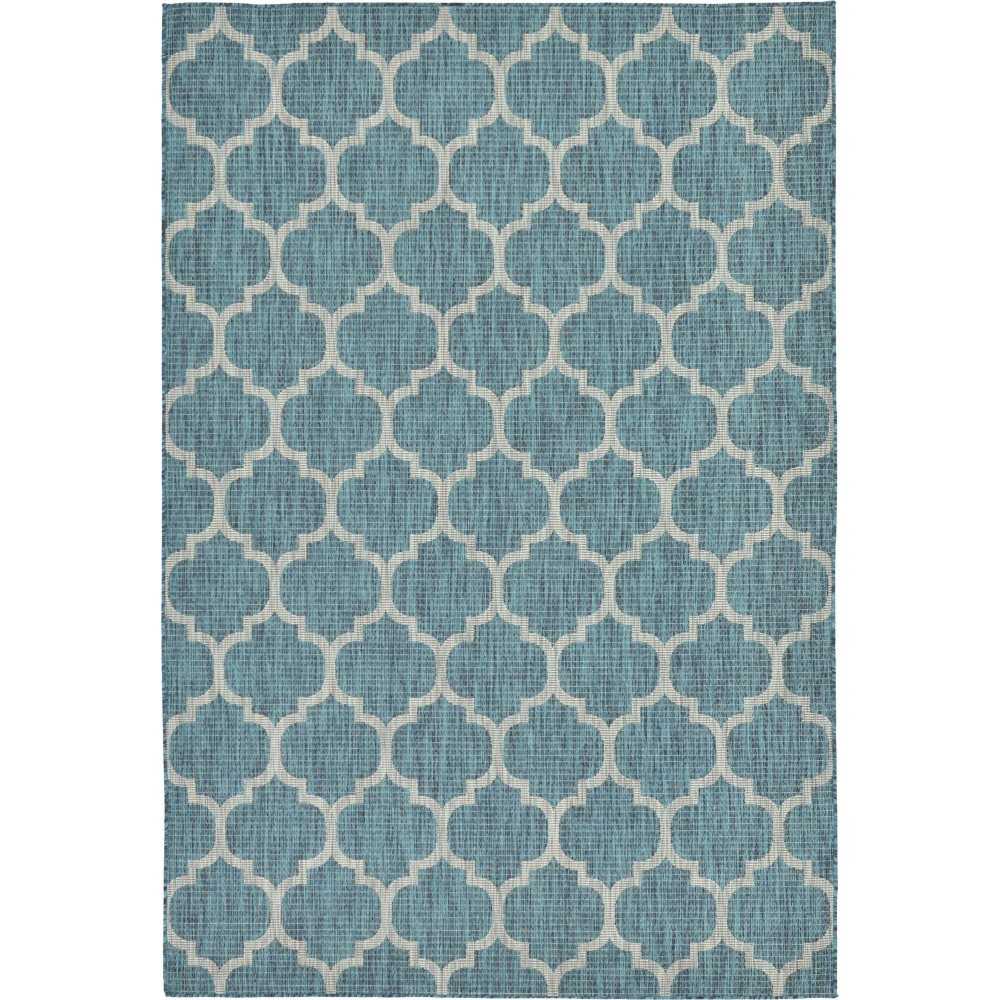 Rug Unique Loom Outdoor Trellis Teal Rectangular 6' 0 x 9' 0