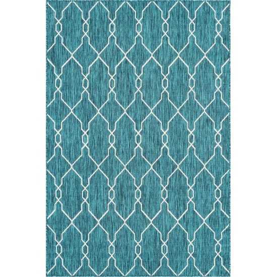 Rug Unique Loom Outdoor Trellis Teal Rectangular 6' 0 x 9' 0